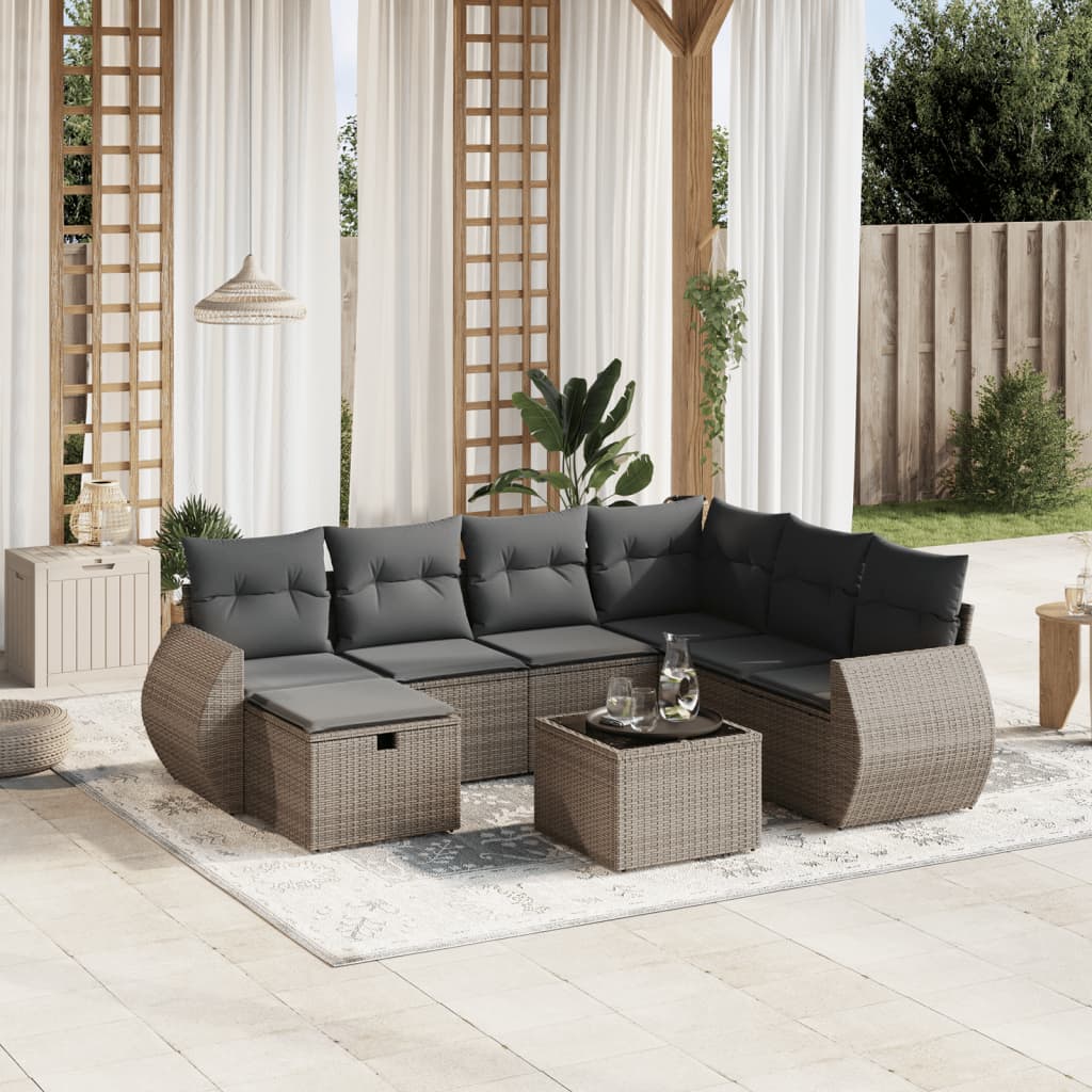 8-Delige Loungeset Met Kussens Poly Rattan Grijs