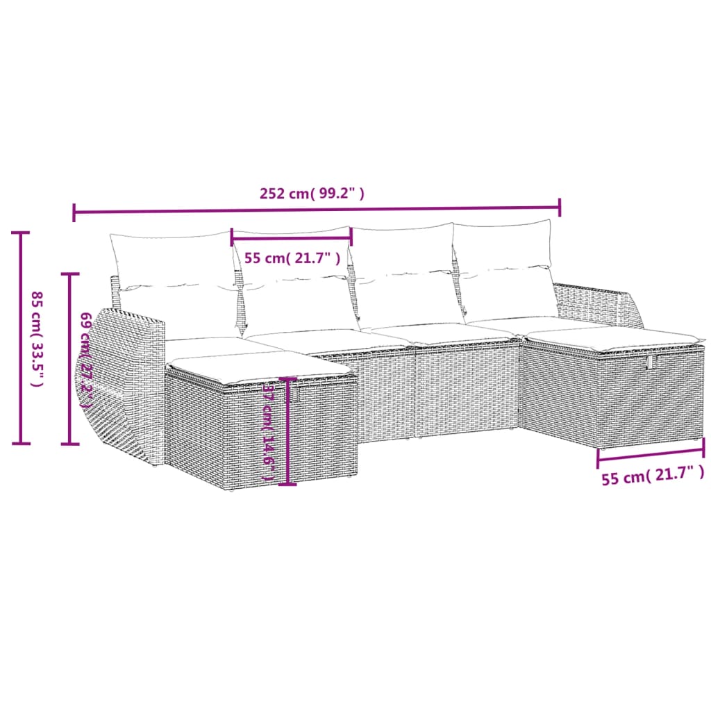6-Delige Loungeset Met Kussens Poly Rattan Zwart