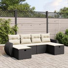 6-piece Lounge Set with cushions poly rattan black