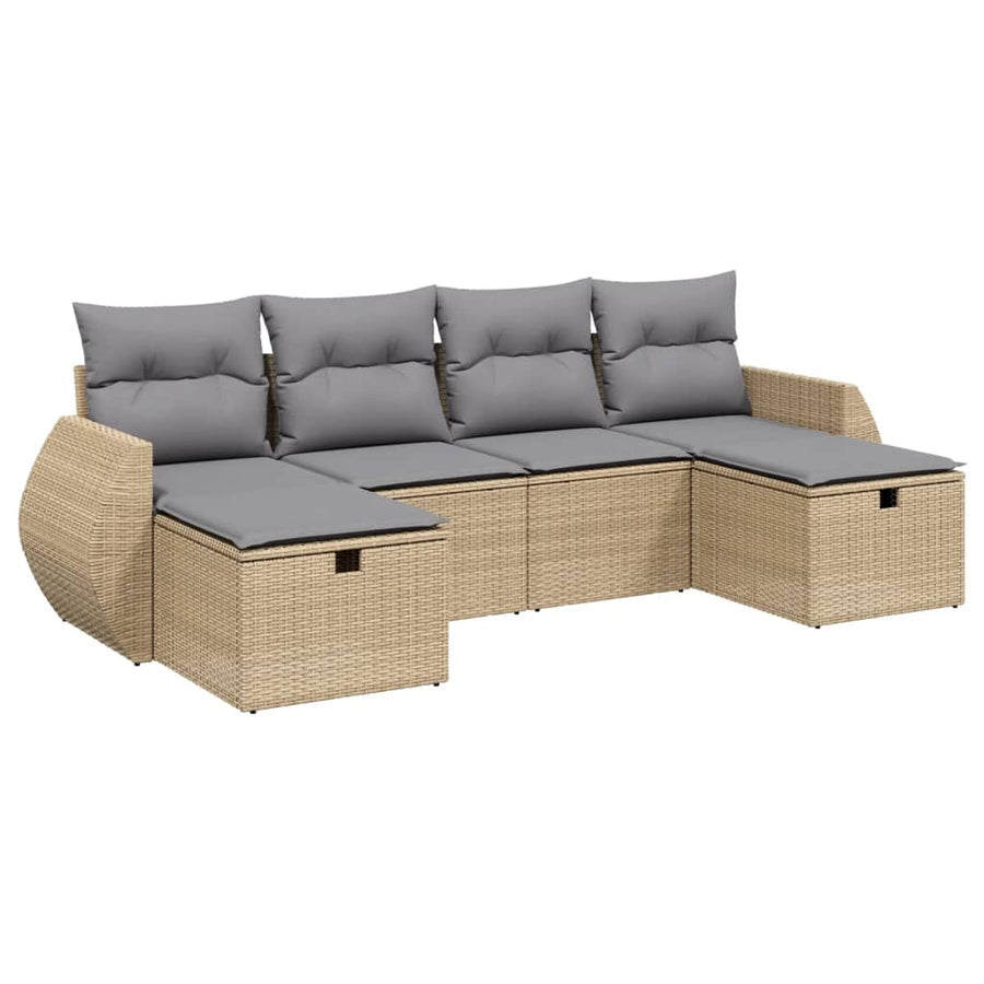 6-Delige Loungeset Met Kussens Poly Rattan Gemengd Beige