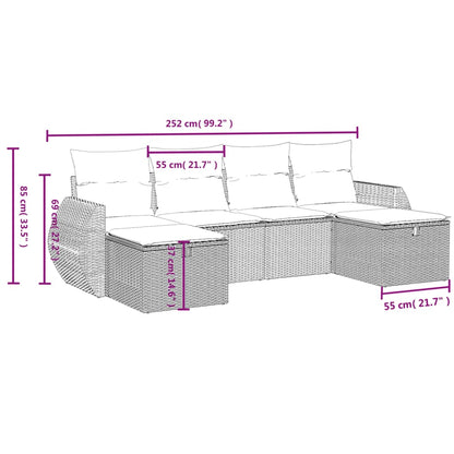6-Delige Loungeset Met Kussens Poly Rattan Gemengd Beige