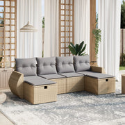 Loungeset 6-delig poly rattan gemengd beige