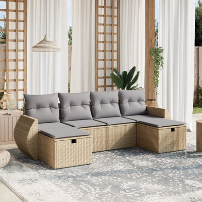 6-Delige Loungeset Met Kussens Poly Rattan Gemengd Beige