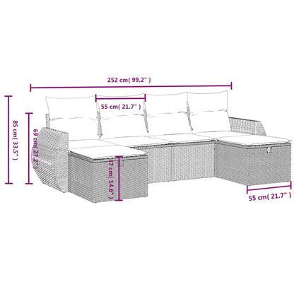 6-Delige Loungeset Met Kussens Poly Rattan Grijs