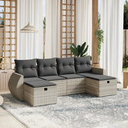 Loungeset 6-delig poly rattan lichtgrijs