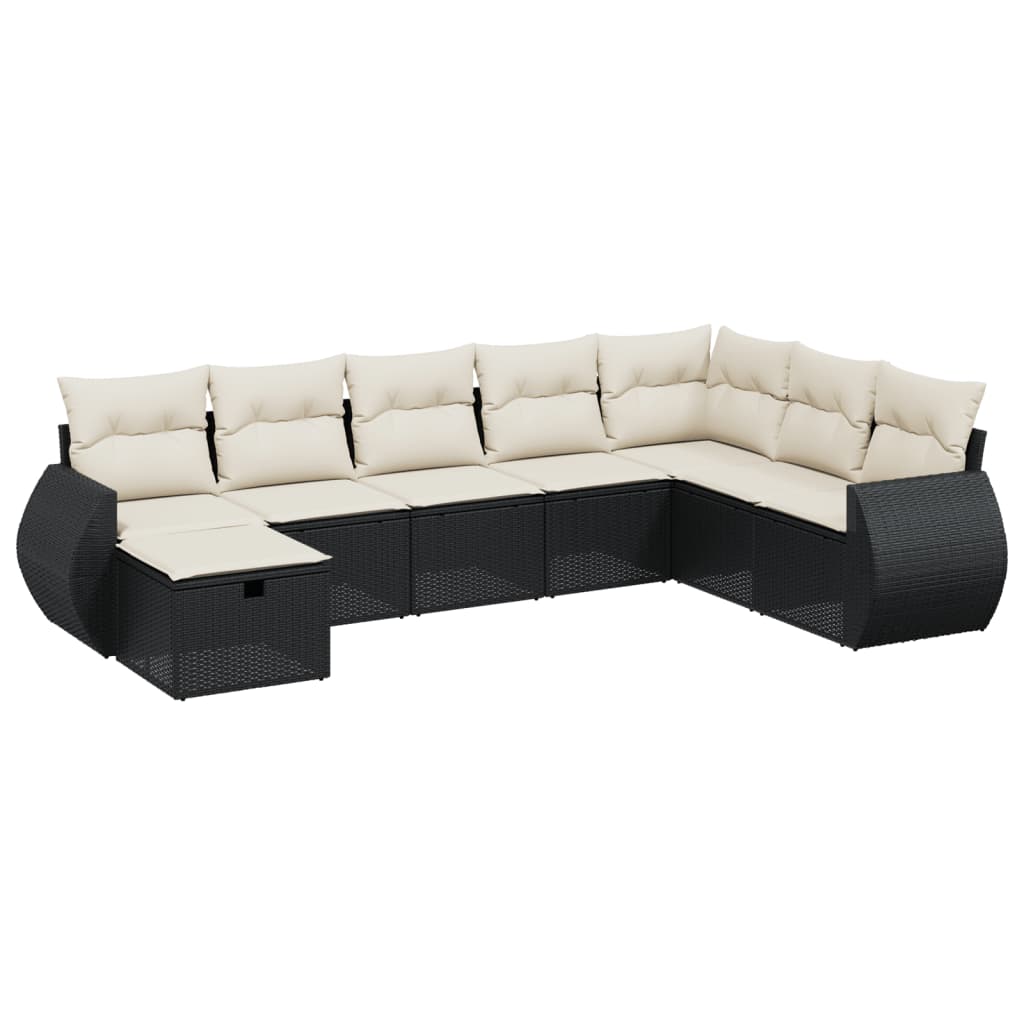 8-delige Loungeset met kussens poly rattan zwart