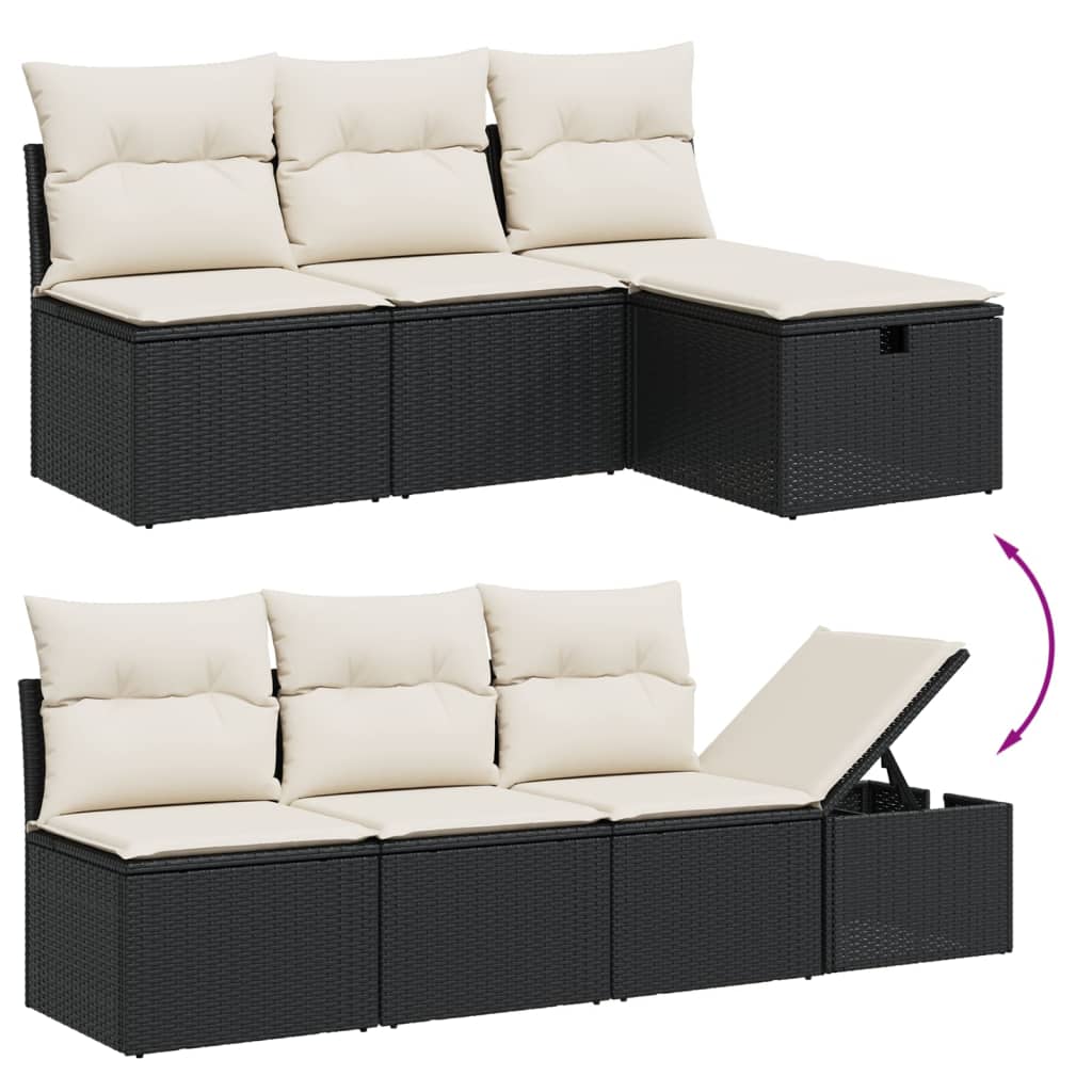 8-delige Loungeset met kussens poly rattan zwart
