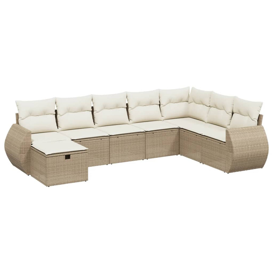8-Delige Loungeset Met Kussens Poly Rattan Beige