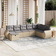 8-piece Lounge Set with cushions poly rattan mixed beige