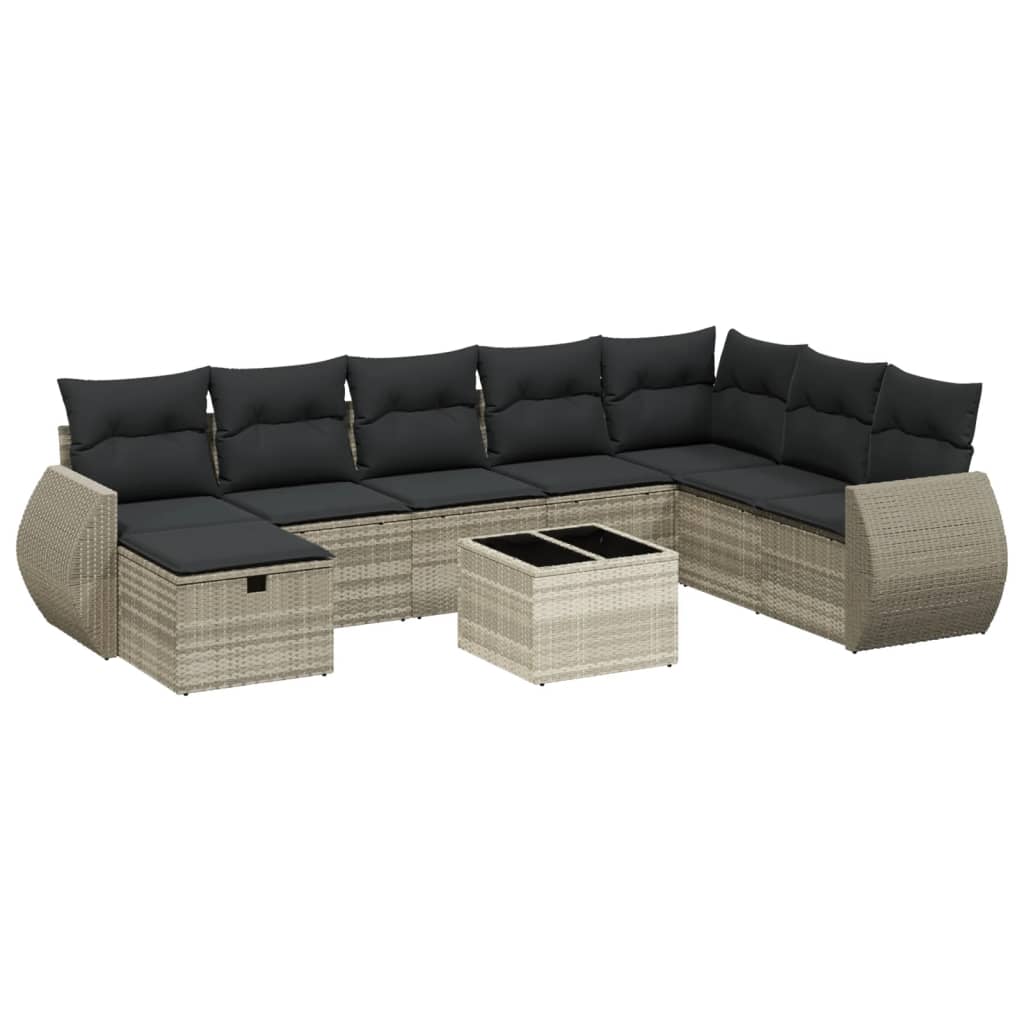 8-delige Loungeset met kussens poly rattan lichtgrijs