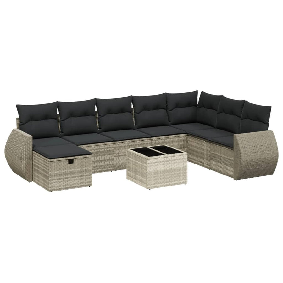 8-delige Loungeset met kussens poly rattan lichtgrijs