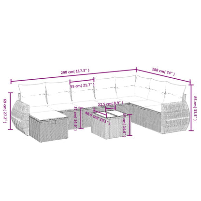 9-Delige Loungeset Met Kussens Poly Rattan Zwart