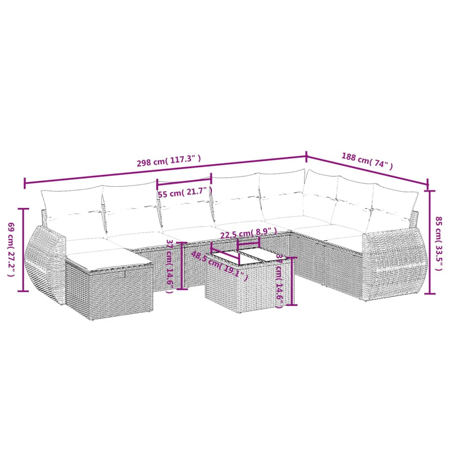 9-Delige Loungeset Met Kussens Poly Rattan Zwart
