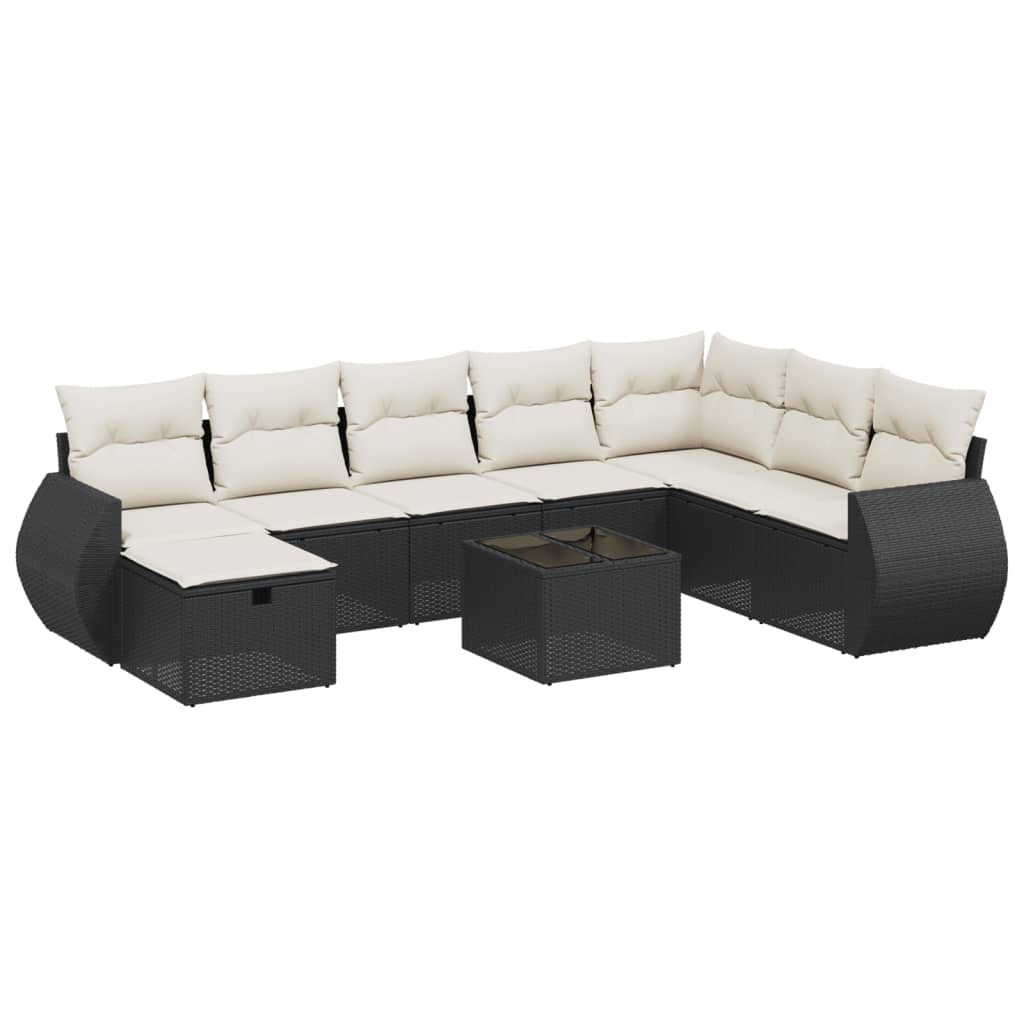 9-Delige Loungeset Met Kussens Poly Rattan Zwart