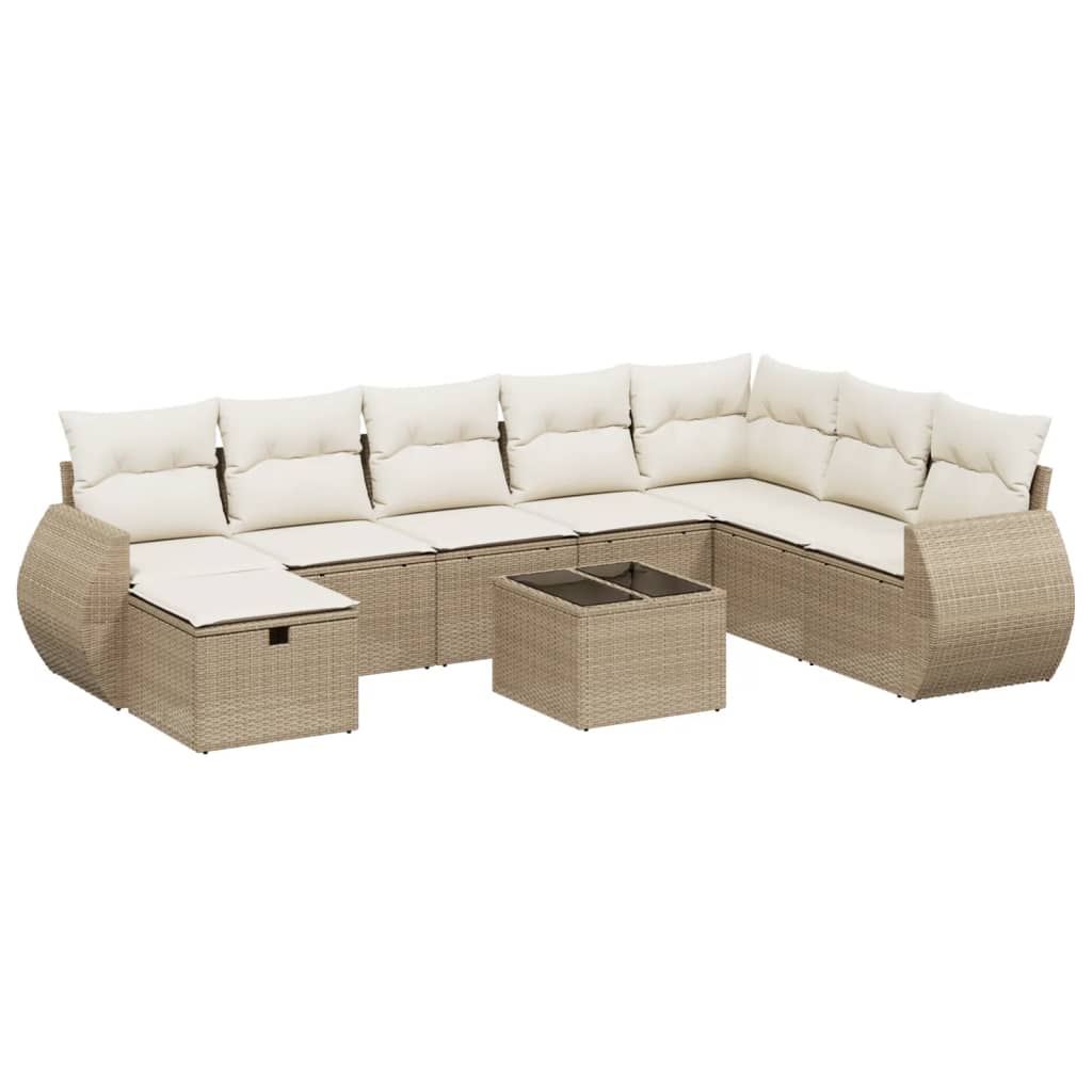 9-Delige Loungeset Met Kussens Poly Rattan Beige