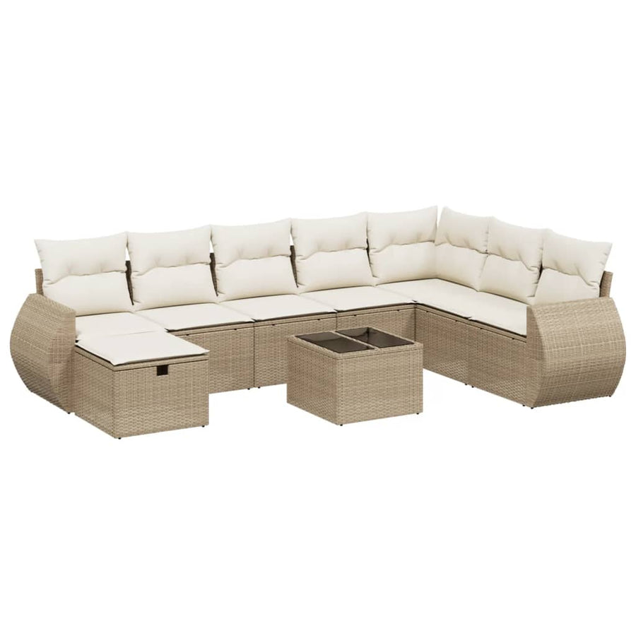 9-Delige Loungeset Met Kussens Poly Rattan Beige
