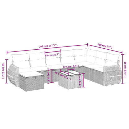 9-Delige Loungeset Met Kussens Poly Rattan Beige