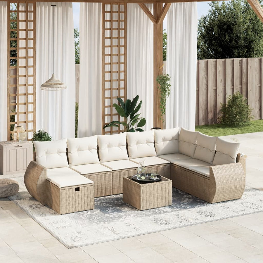 9-Delige Loungeset Met Kussens Poly Rattan Beige