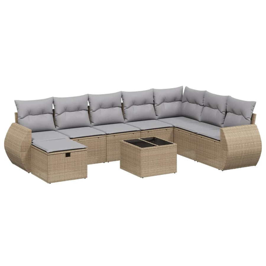 9-Delige Loungeset Met Kussens Poly Rattan Gemengd Beige
