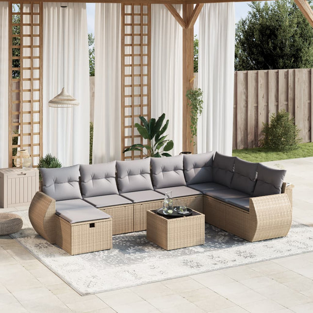 9-Delige Loungeset Met Kussens Poly Rattan Gemengd Beige