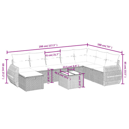 9-Delige Loungeset Met Kussens Poly Rattan Grijs