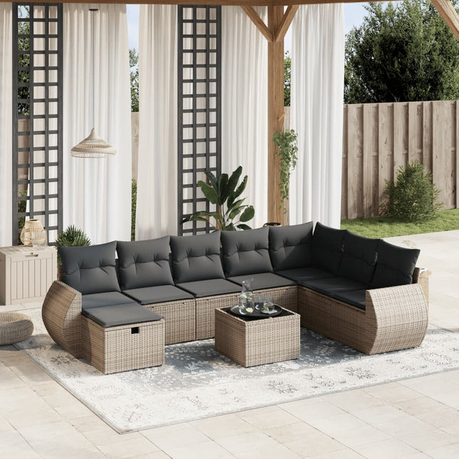 9-Delige Loungeset Met Kussens Poly Rattan Grijs