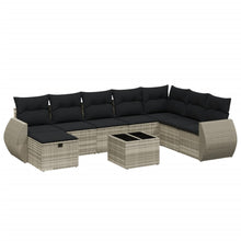 9-delige Loungeset met kussens poly rattan lichtgrijs