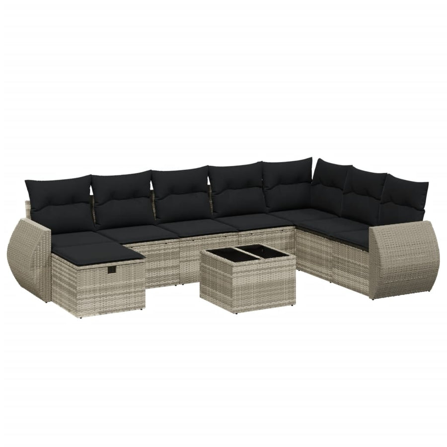 9-delige Loungeset met kussens poly rattan lichtgrijs