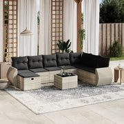 Loungeset 9-delig poly rattan lichtgrijs