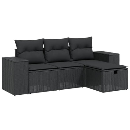 4-Delige Loungeset Met Kussens Poly Rattan Zwart