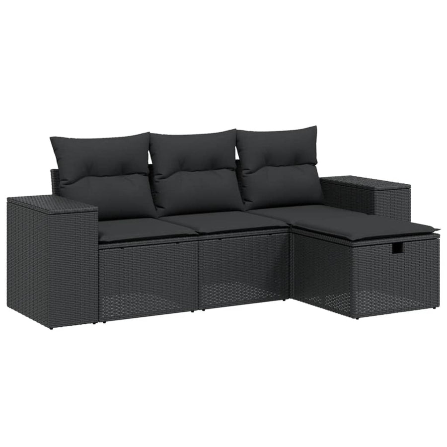 4-Delige Loungeset Met Kussens Poly Rattan Zwart