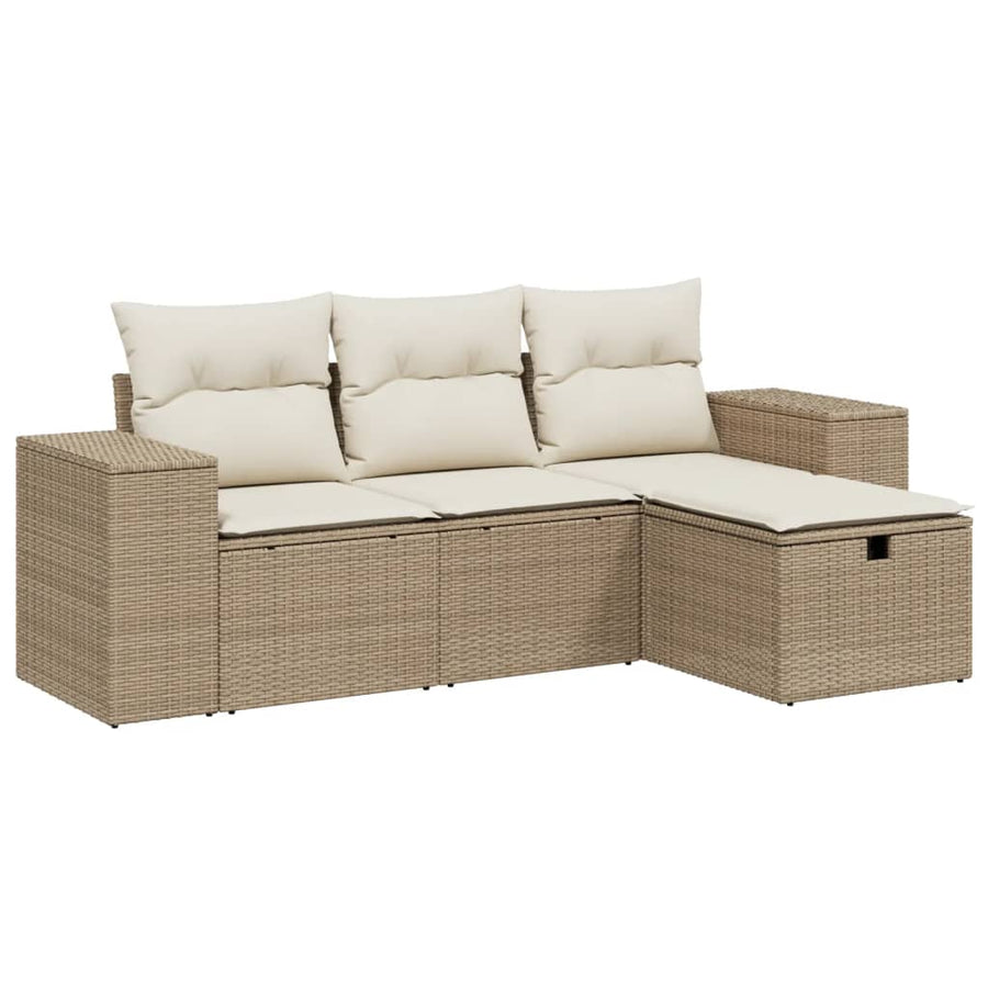 4-Delige Loungeset Met Kussens Poly Rattan Beige