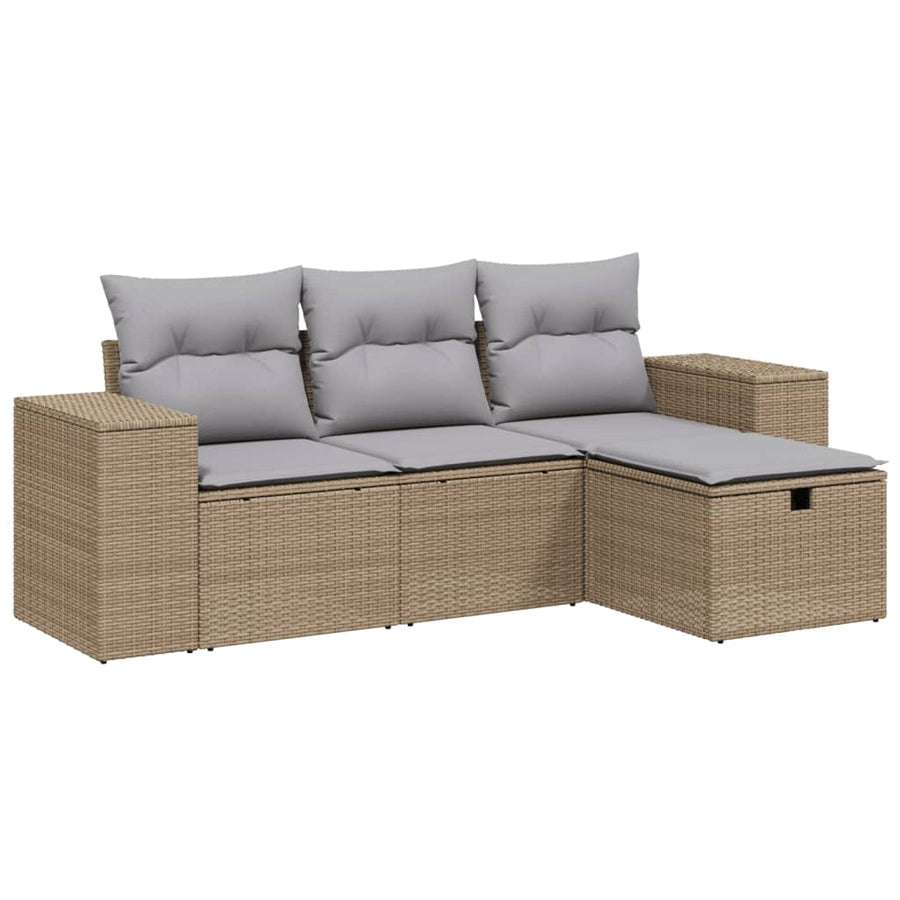 4-Delige Loungeset Met Kussens Poly Rattan Gemengd Beige