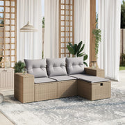 Loungeset 4-delig poly rattan gemengd beige