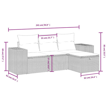 4-Delige Loungeset Met Kussens Poly Rattan Grijs