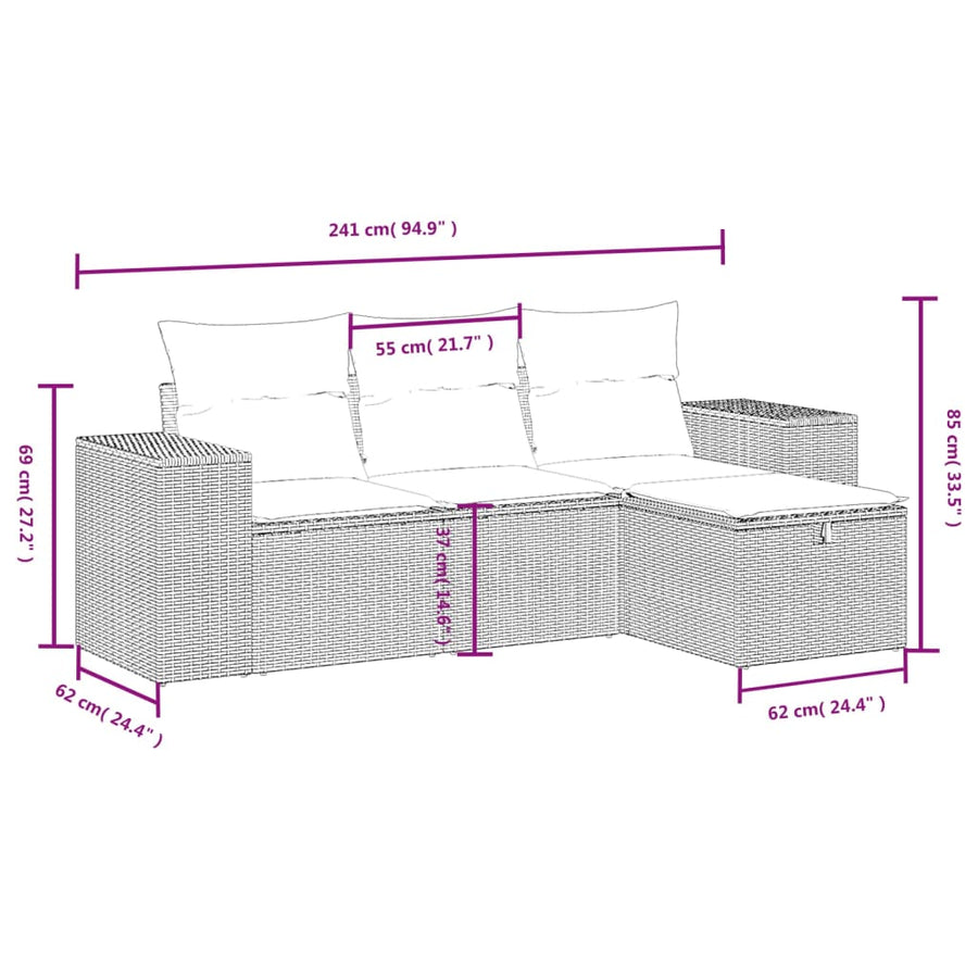 4-Delige Loungeset Met Kussens Poly Rattan Grijs