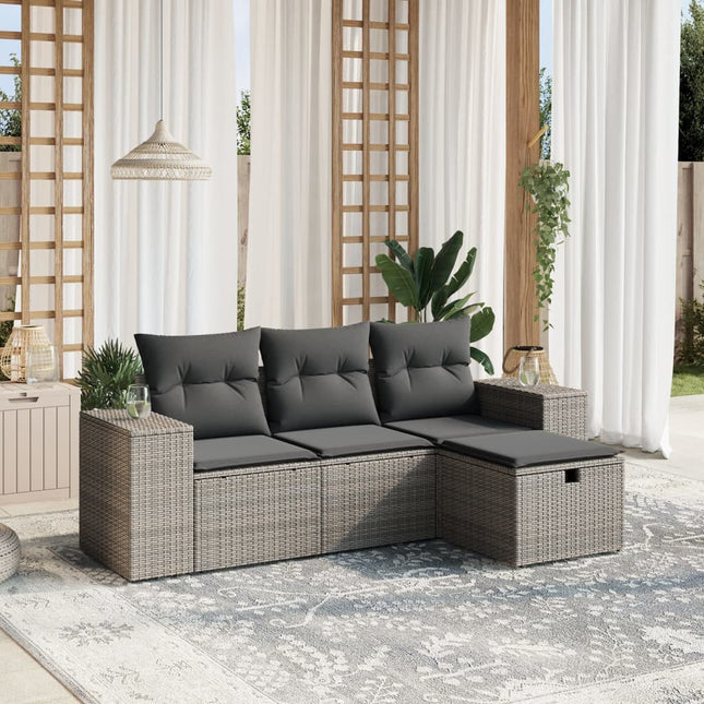 4-Delige Loungeset Met Kussens Poly Rattan Grijs