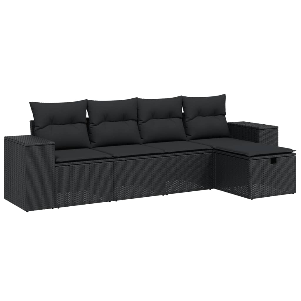 5-Delige Loungeset Met Kussens Poly Rattan Zwart