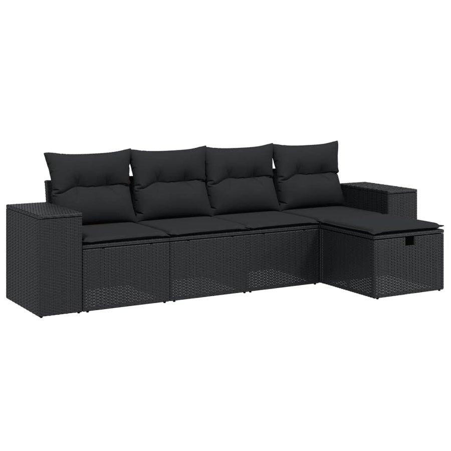 5-Delige Loungeset Met Kussens Poly Rattan Zwart