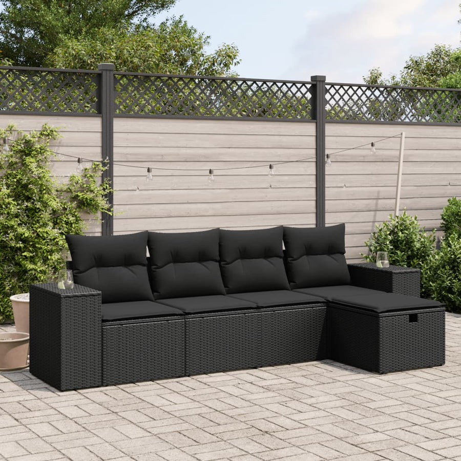 5-Delige Loungeset Met Kussens Poly Rattan Zwart