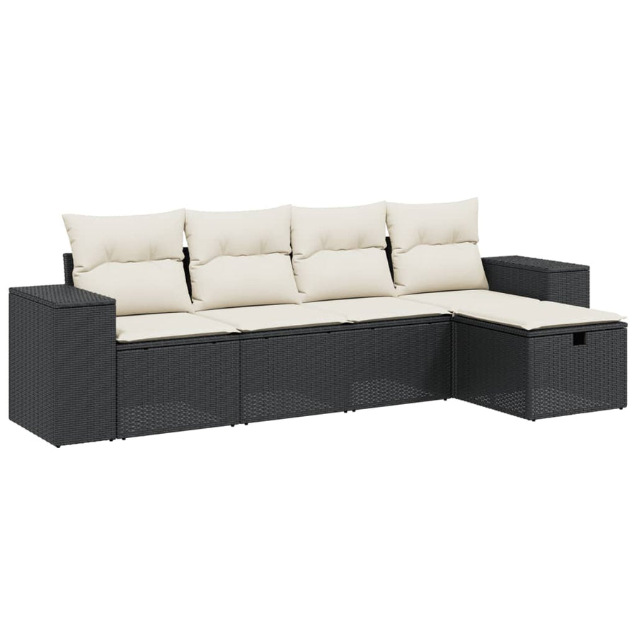5-Delige Loungeset Met Kussens Poly Rattan Zwart
