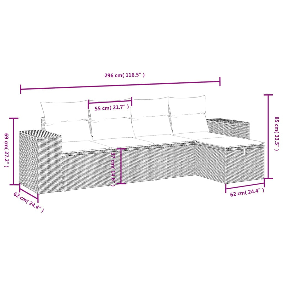5-Delige Loungeset Met Kussens Poly Rattan Zwart