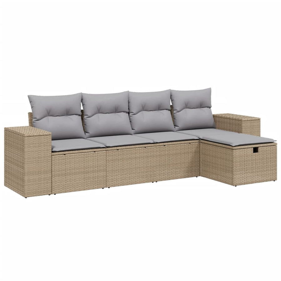 5-Delige Loungeset Met Kussens Poly Rattan Gemengd Beige