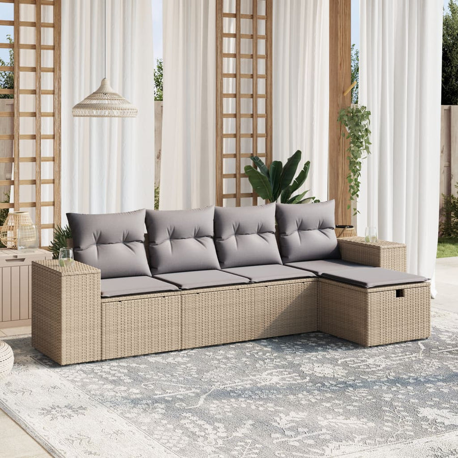 5-Delige Loungeset Met Kussens Poly Rattan Gemengd Beige