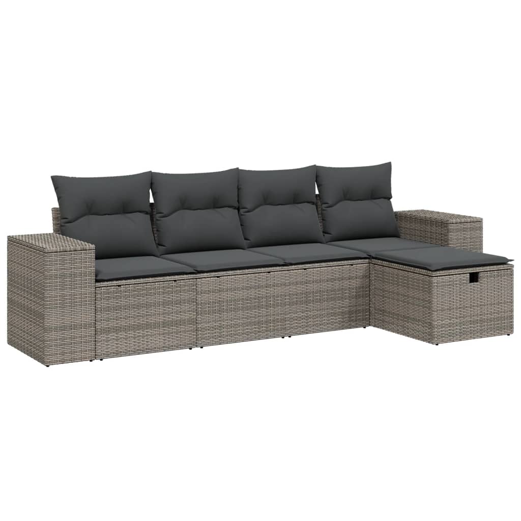 5-Delige Loungeset Met Kussens Poly Rattan Grijs