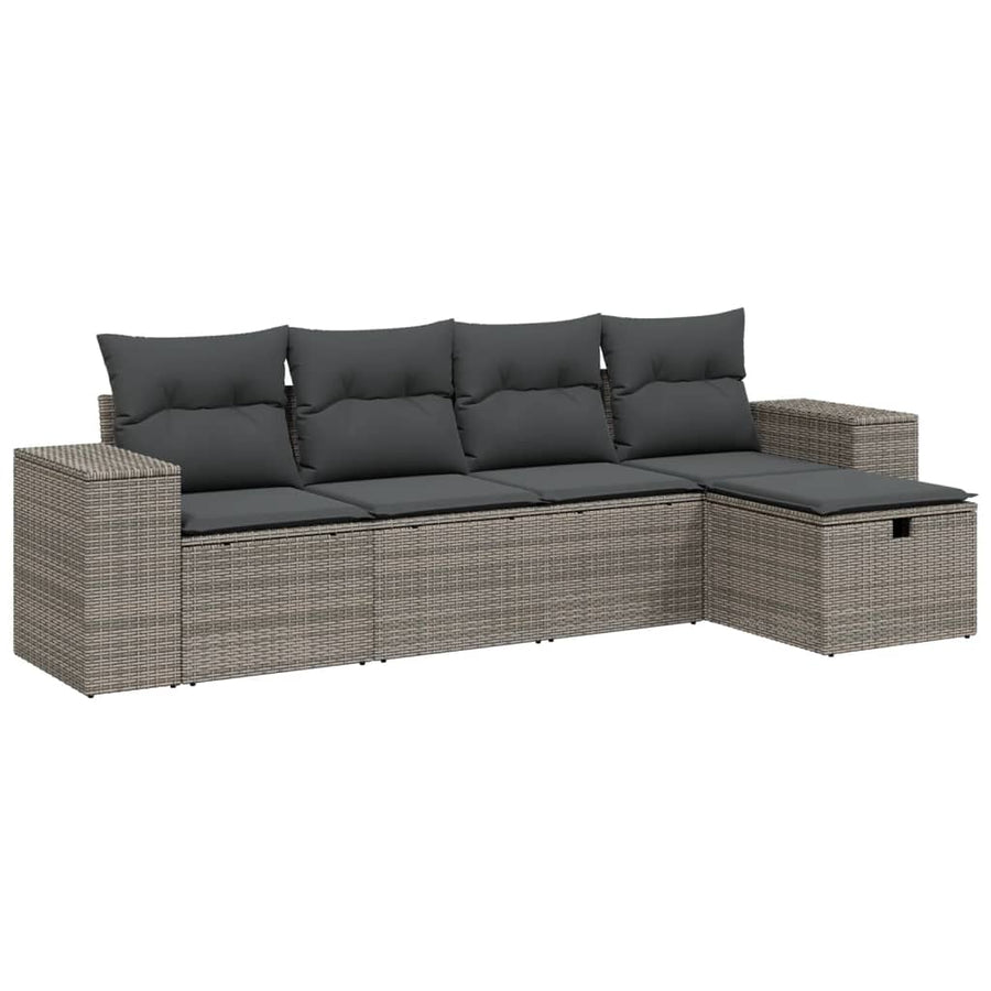 5-Delige Loungeset Met Kussens Poly Rattan Grijs