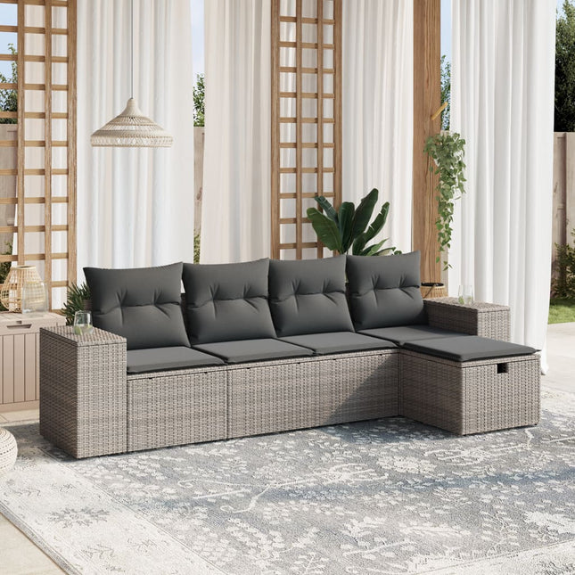 5-Delige Loungeset Met Kussens Poly Rattan Grijs