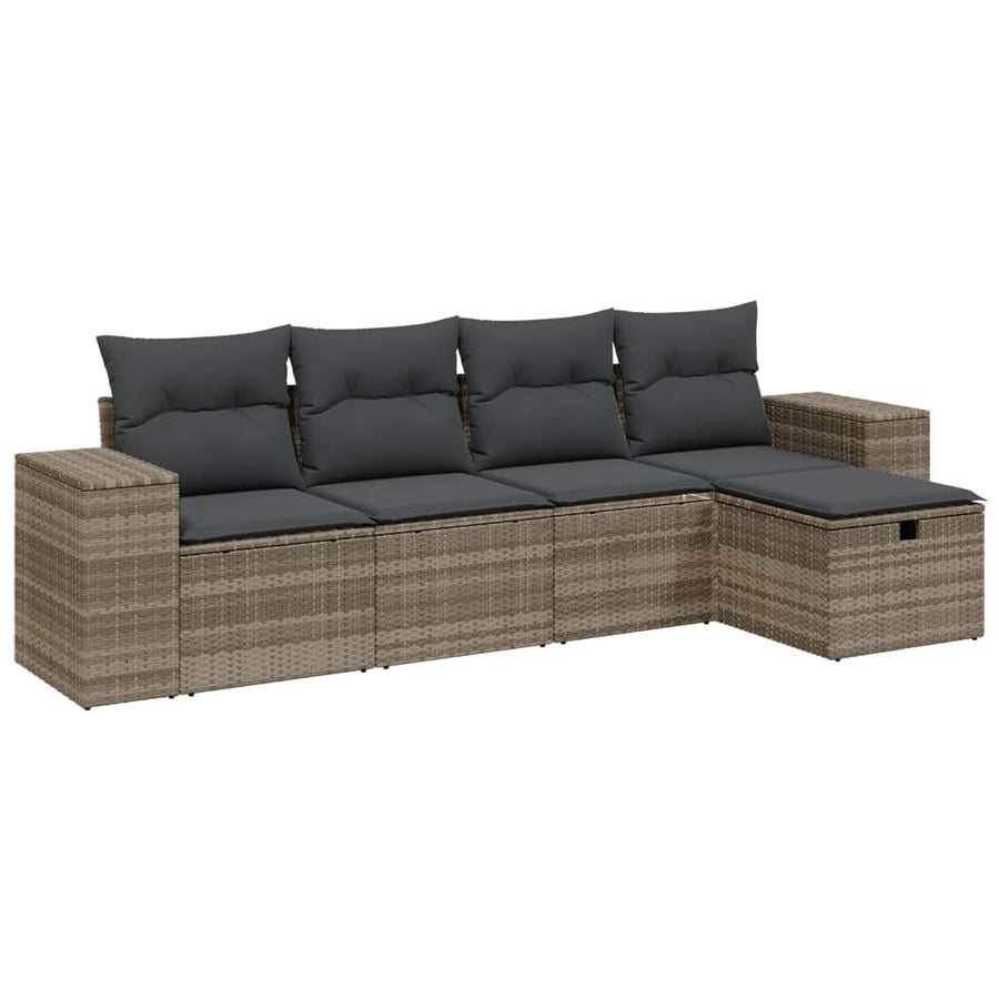 5-delige Loungeset met kussens poly rattan lichtgrijs