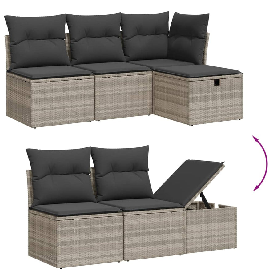 5-delige Loungeset met kussens poly rattan lichtgrijs