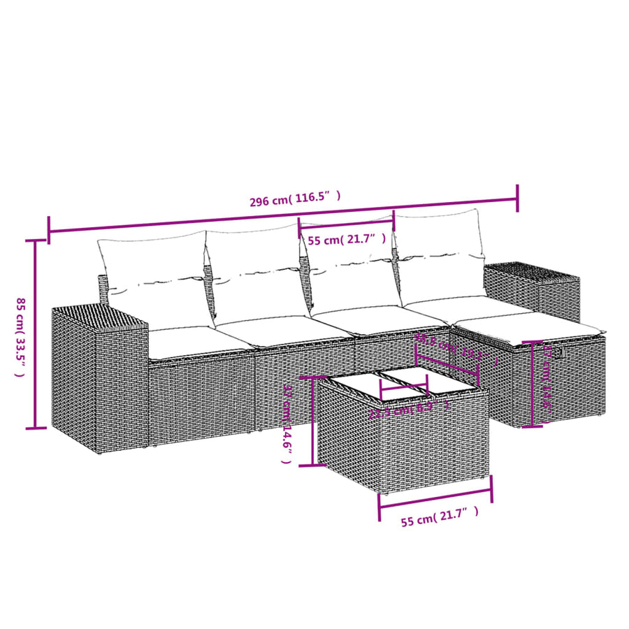 6-Delige Loungeset Met Kussens Poly Rattan Zwart